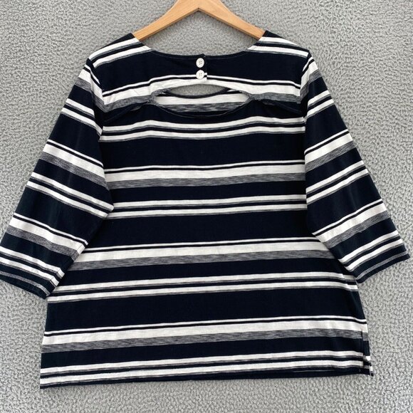 T By Talbots Top Womens 3X Plus Black Striped Cutout Back 3/4 Sleeves Stretch - Picture 3 of 10